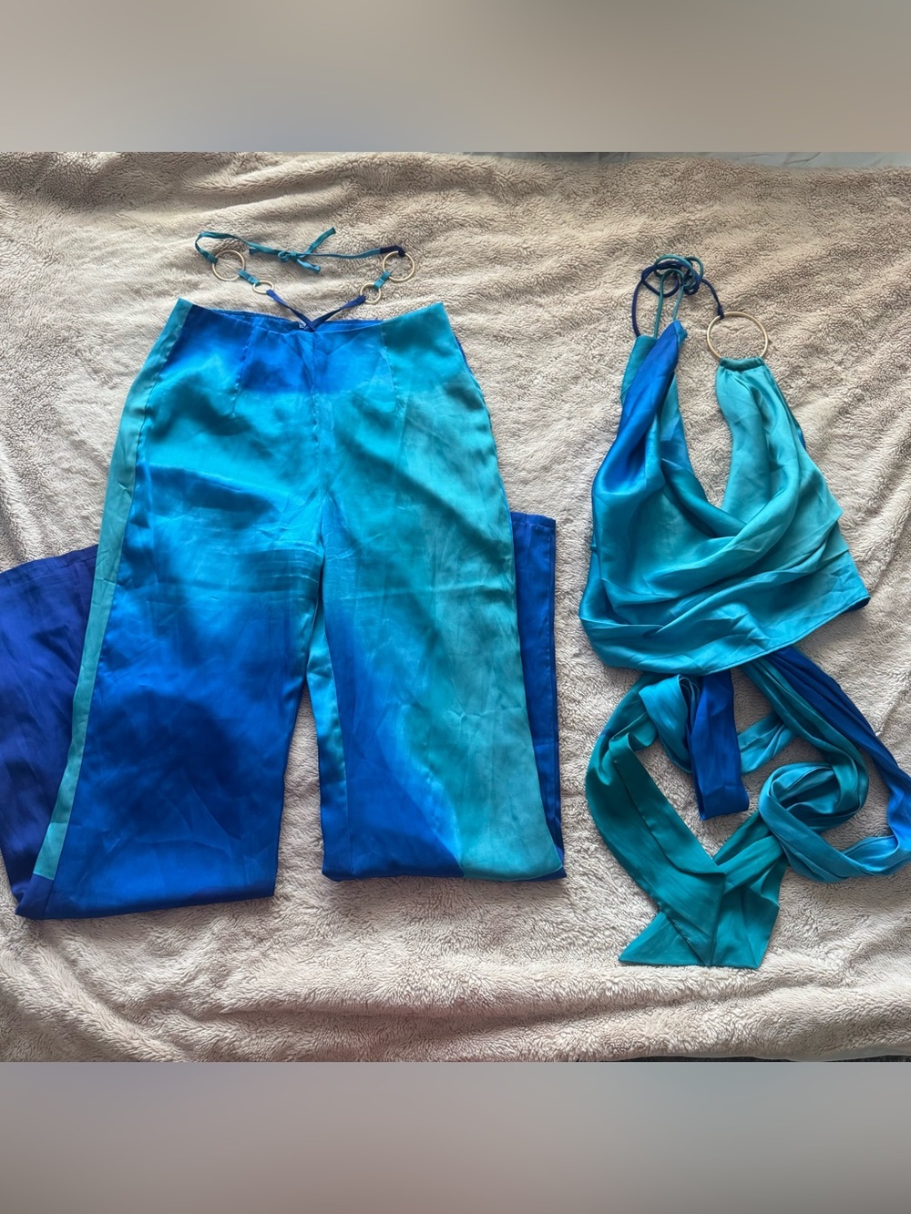 Blue Ombre Satin Wide-Leg Pants